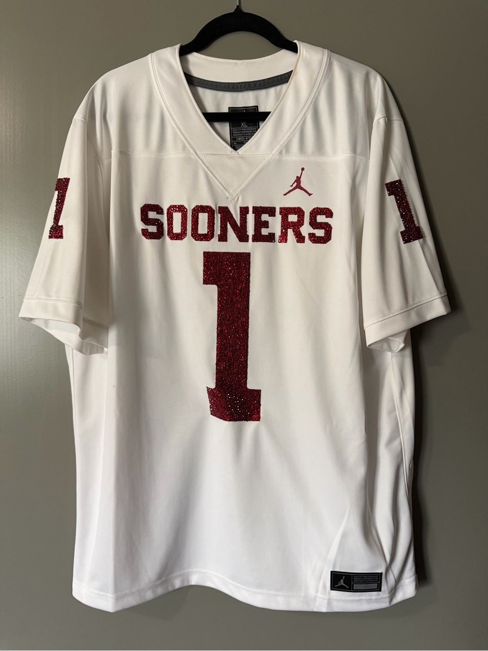 Hand bedazzled OU Sooners Jersey